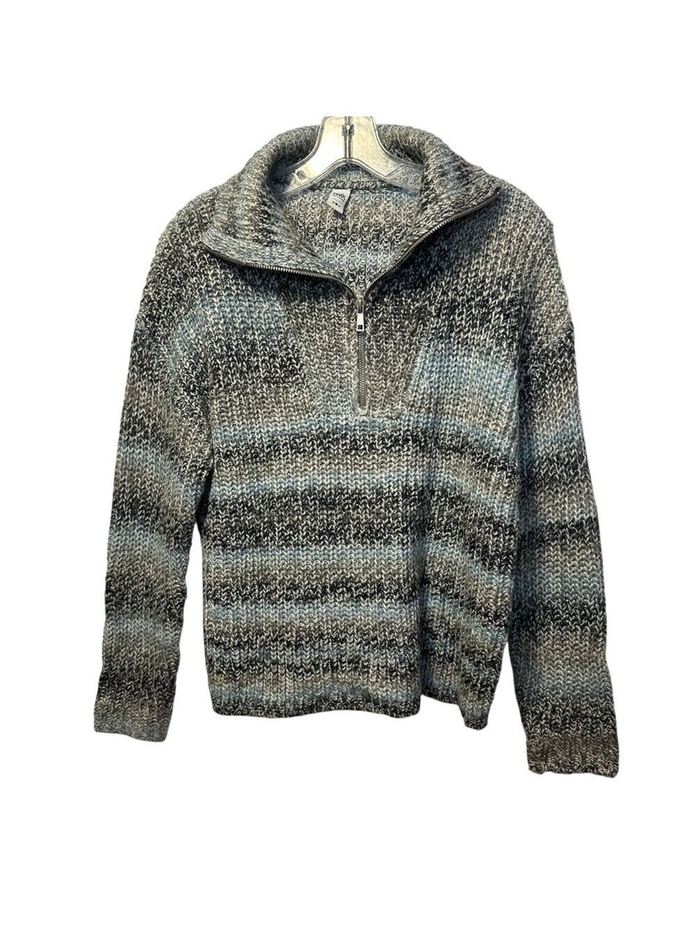 Twik by Simons Wool Blend Striped Relaxed Fit Quarter Zip Knit Sweater